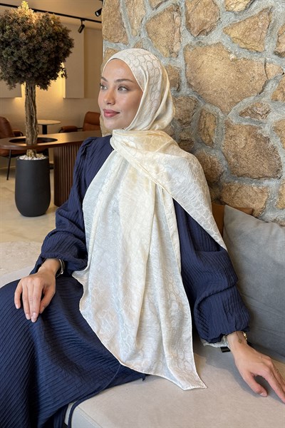 Bloom Desen Ayrobin Floş Jakar Şal Krem