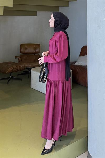 Bağlama Detaylı Tesettür Elbise Mürdüm