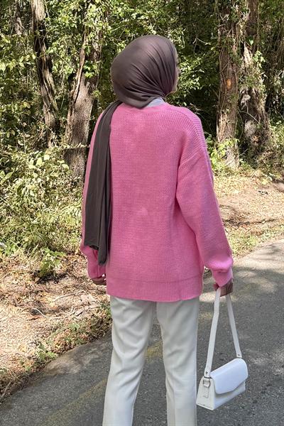 İnce Örgülü Kazak Pembe