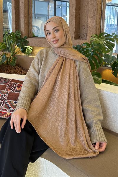 Bloom Desen Ayrobin Floş Jakar Şal Camel