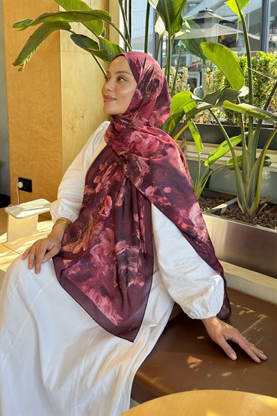 Gül Çiçek Desen Lara Soft Şal Bordo