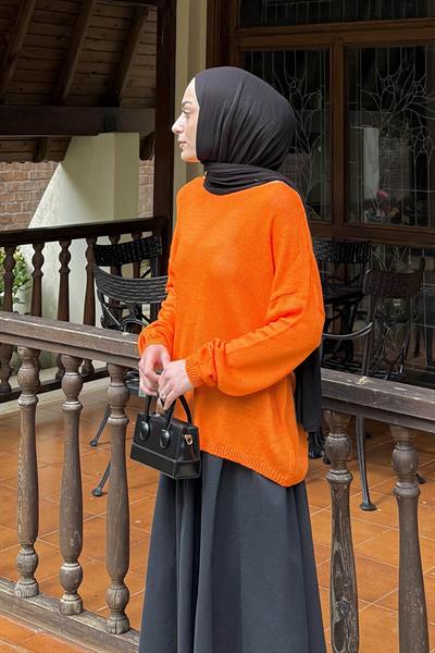 Kayık Yaka Triko Kazak Oranj