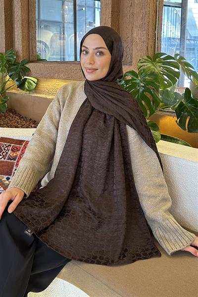 Bloom Desen Ayrobin Floş Jakar Şal Acı Kahverengi