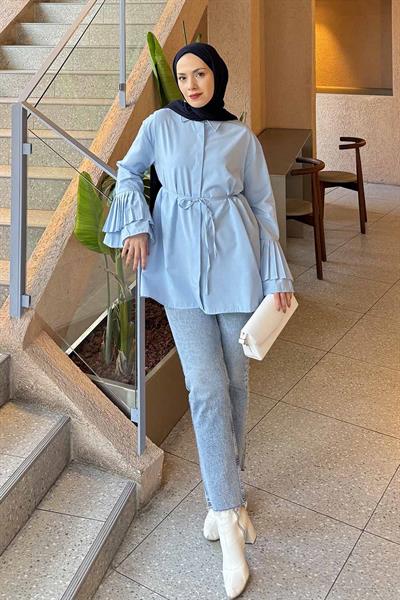 Piliseli Uzun Gömlek Mavi