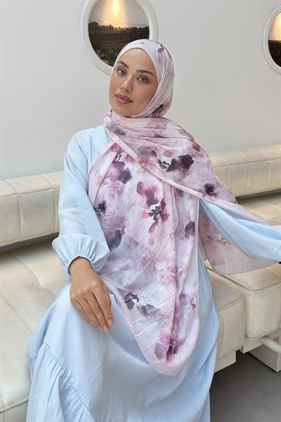 Batik Çiçek Desen Bambu Şal Şeker Pembesi
