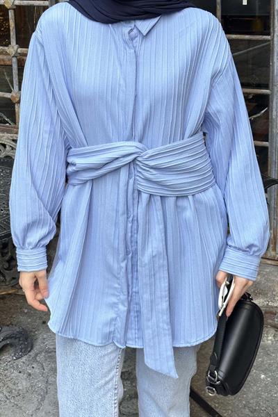 Belden Bağlamalı Tunik Gömlek Bebe Mavisi