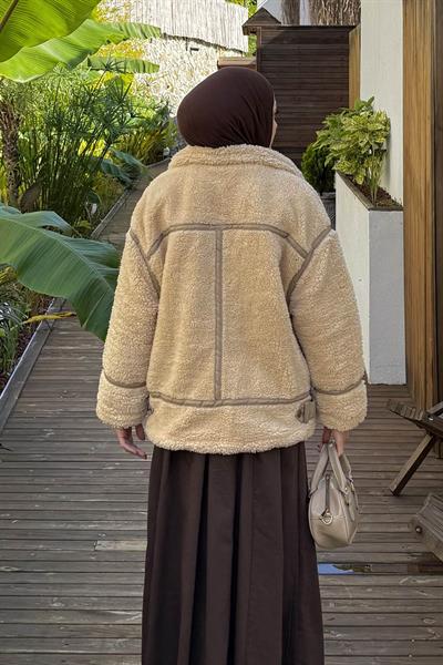 Biyeli Peluş Mont Bej