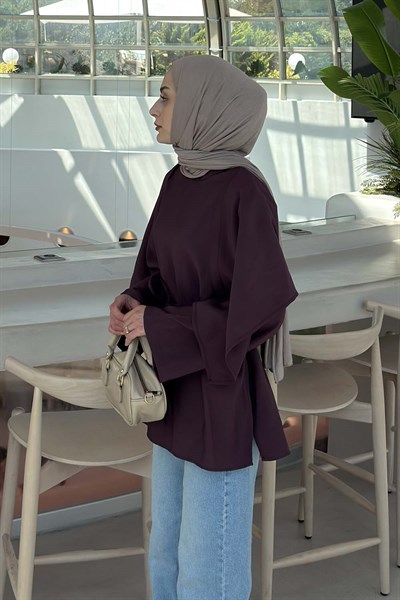 Pelerin Detaylı Oversize Tunik Mürdüm