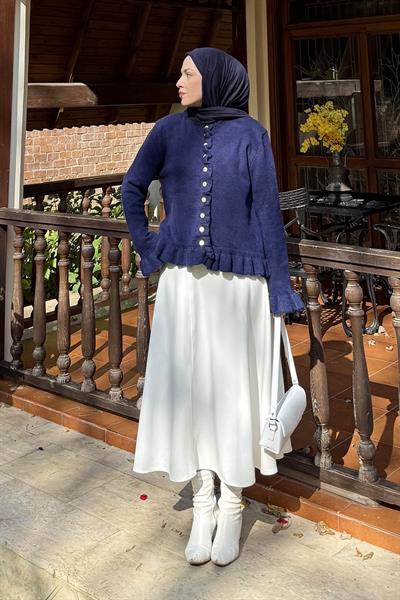 Fırfır Detaylı Hırka Lacivert