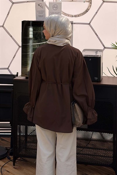 Fırfırlı Bağlama Detaylı Gömlek Acı Kahverengi