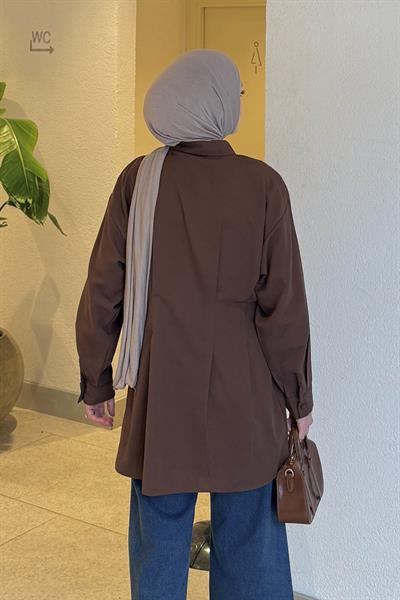 Ön Pile Detaylı Gömlek Kahverengi