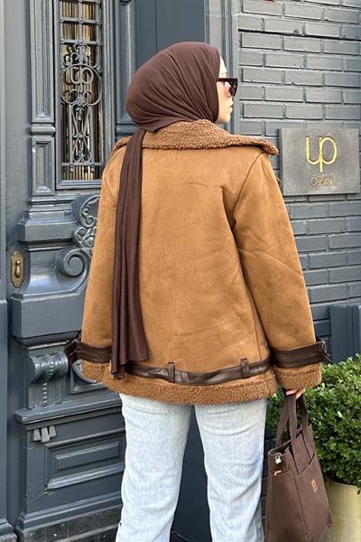 İçi Kürklü Biker Süet Mont TABA