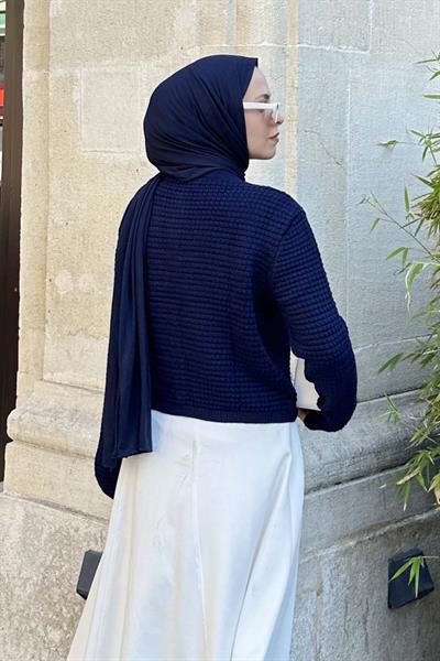 Düğmeli Triko Hırka Lacivert