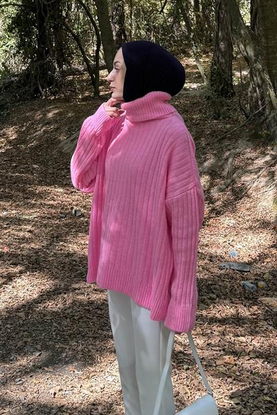 Balıkçı Yaka Kazak Pembe