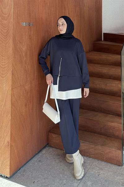 Fermuarlı Garnili Takım Lacivert