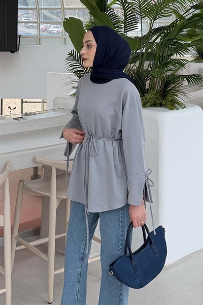 Yırtmaç Detaylı Sweat Gri