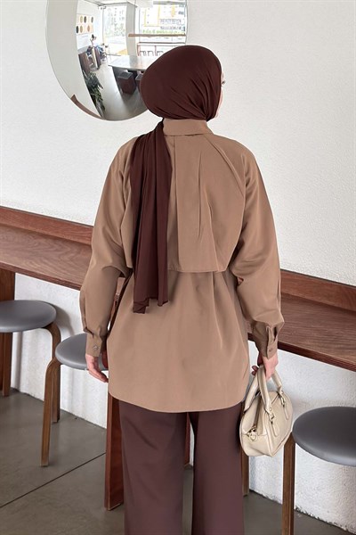 Pelerin Detaylı Gömlek Soft Kahve