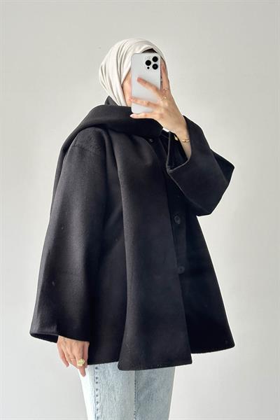 Şal Yaka Kaşe Kaban Siyah