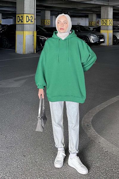 Üç İplik Balon Kol Sweatshirt Yeşil