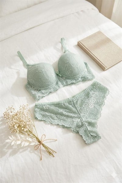 Dantelli Destekli Sütyen Takım Mint Yeşili