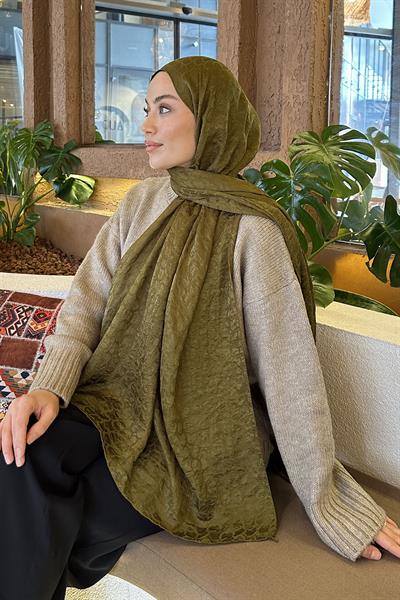 Bloom Desen Ayrobin Floş Jakar Şal Asker Yeşili