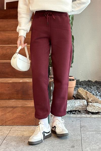 Üç İplik Şardonlu  Eşofman Altı Bordo