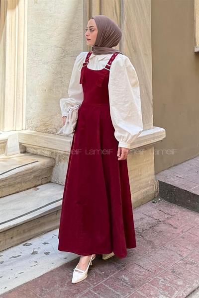 Askılı Gabardin Tesettür Jile Bordo