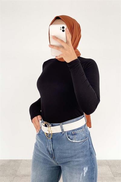 Yarım Balıkçı Yaka Düz Renk Body Siyah