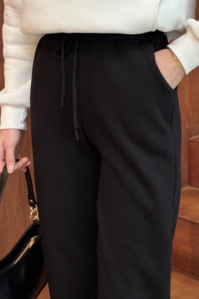 Üç İplik Şardonlu  Eşofman Altı Siyah