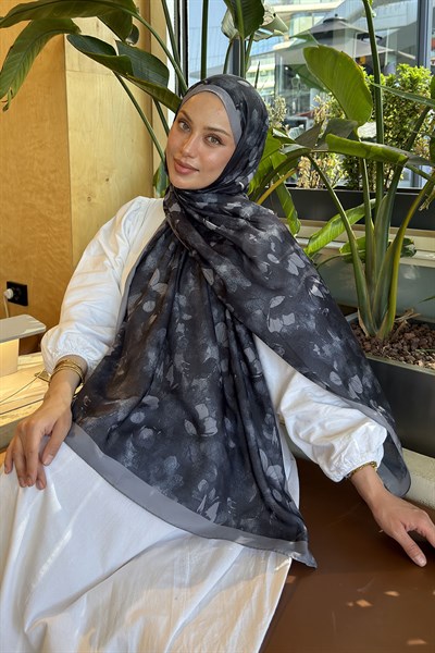 Çiçek Desen Lara Soft Şal Siyah