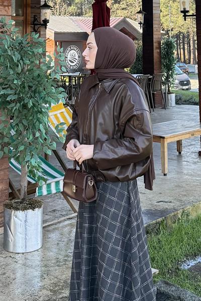 Kemerli Deri Ceket Acı Kahverengi