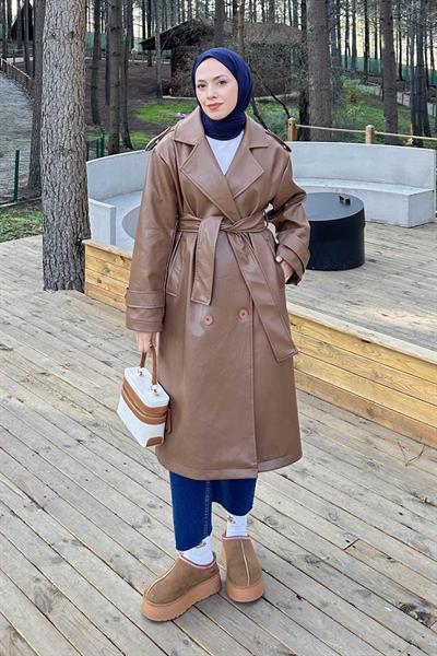 Kruvaze Yaka Deri Trenç TABA