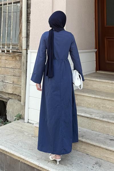 Ön Bağlama Detaylı Tesettür Elbise Lacivert