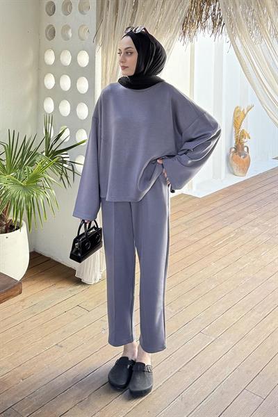 Kup Detaylı Eşofman Takımı Füme