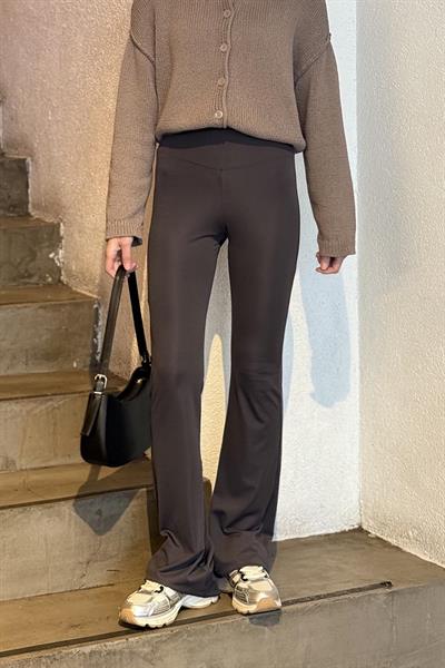 İspanyol Paça Tayt Pantolon Füme