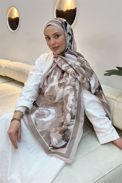 Çiçek Desen Pamuk Şal Koyu Vizonrengi