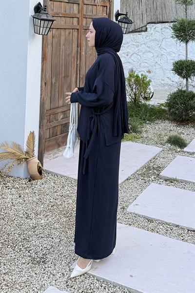 Büzgülü Tesettür Elbise Lacivert