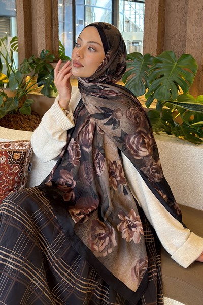 Çiçek Desen Bambu Şal Koyu Yeşil