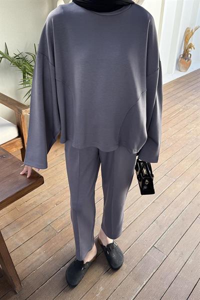 Kup Detaylı Eşofman Takımı Füme