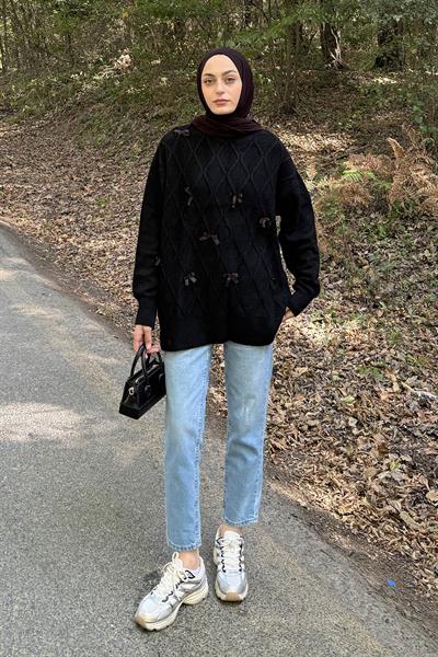 Kurdeleli Triko Kazak Siyah