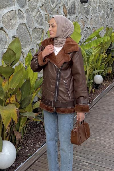 Süet Düğmeli Mont Acı Kahverengi