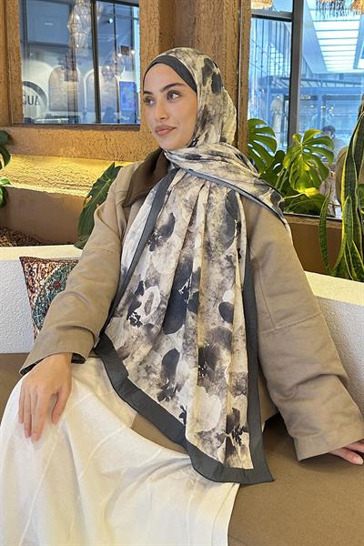 Batik Çiçek Desen Bambu Şal Koyu Yeşil