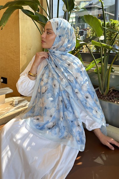 Çiçek Desen Lara Soft Şal Bebe Mavisi
