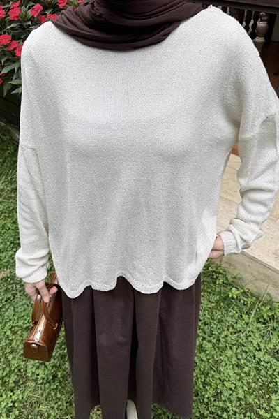 Kayık Yaka Triko Kazak Natural