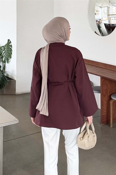 Piliseli Geniş Kol Gömlek Mürdüm