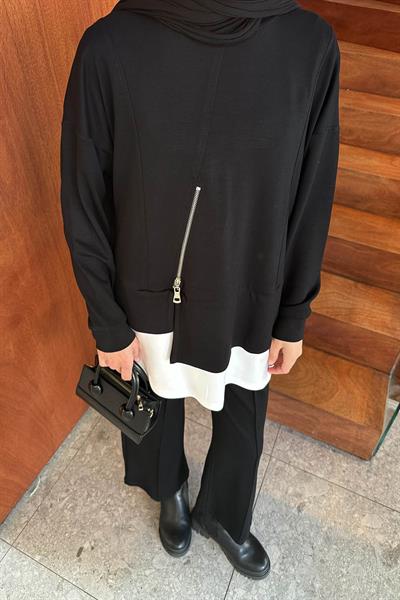 Fermuarlı Garnili Takım Siyah