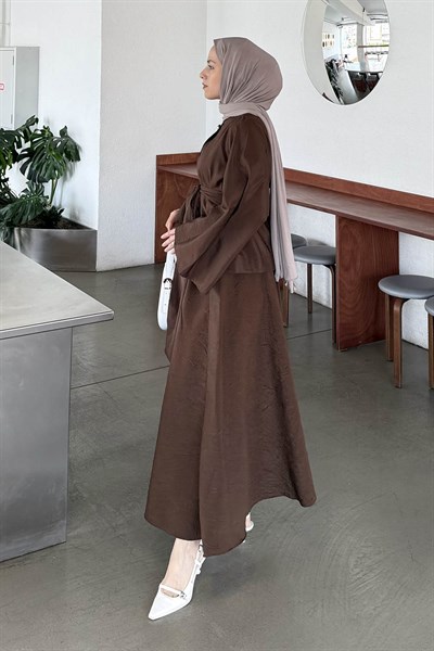 Bağcıklı Etek-Bluz İkili Takım Acı Kahverengi