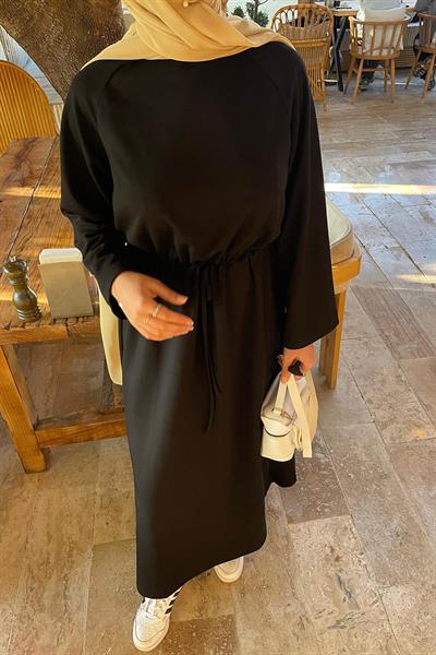 Bel Tünel Detaylı Elbise Siyah