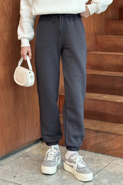 Üç İplik Şardonlu  Eşofman Altı Füme