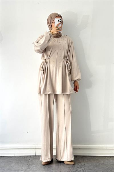 Taşlı İkili Takım Krem